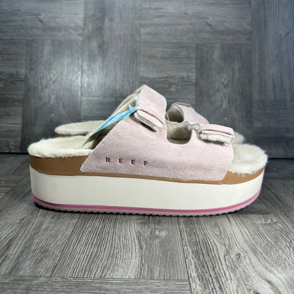Reef Ojai Ciara Women 9 Pale Mauve Suede Platform Faux Shearling NEW CJ7696